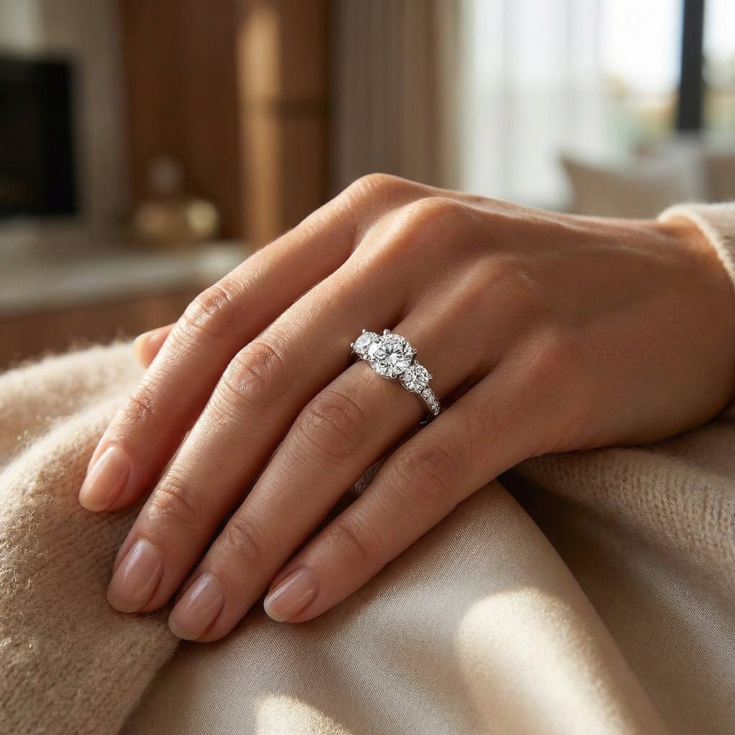 2 Ct TWD Three Stone Diamond Engagement Ring 14k White Gold Anniversary Band