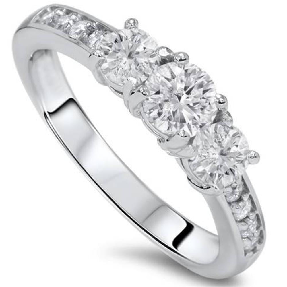 1ct Diamond 3 Three Stone Engagement Ring 10K White Gold