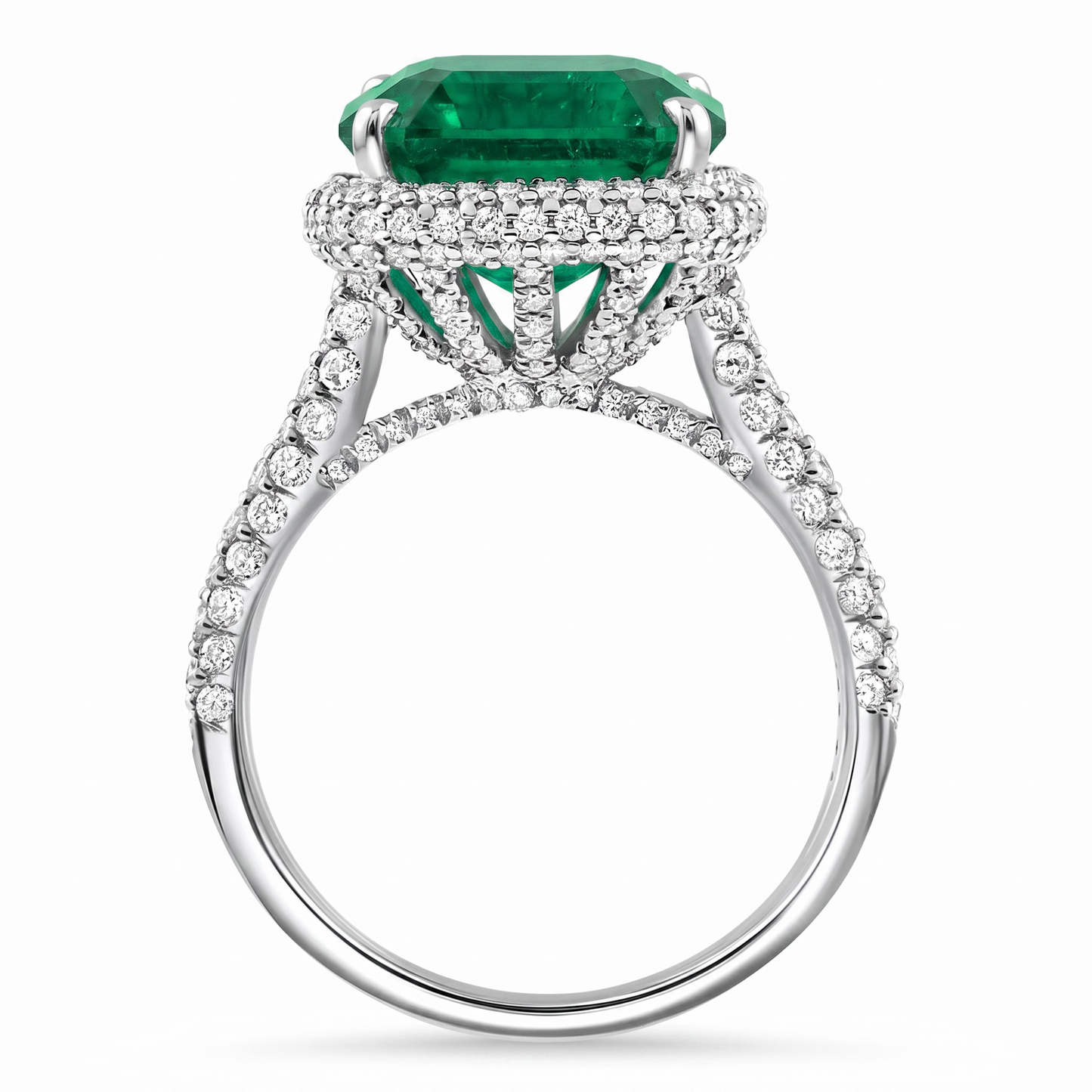 5.50Ct TW Emerald Asscher Cut & Pave Diamond Ring 14k White Gold Lab Grown