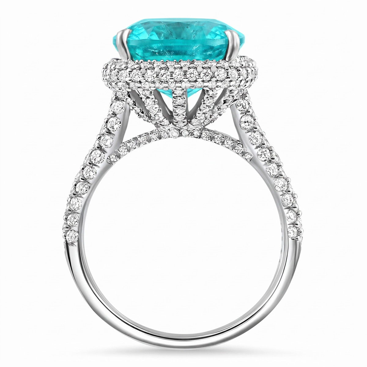 9.50Ct TW Cushion Paraíba & Pave Diamond Ring 14k White Gold Lab Grown