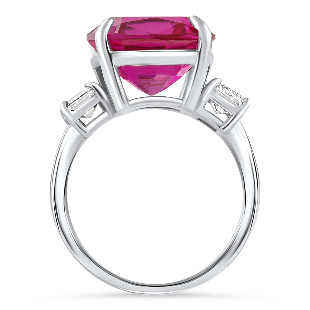 8.50Ct Cushion Ruby & Emerald Cut Diamond Ring 14k White Gold Lab Grown