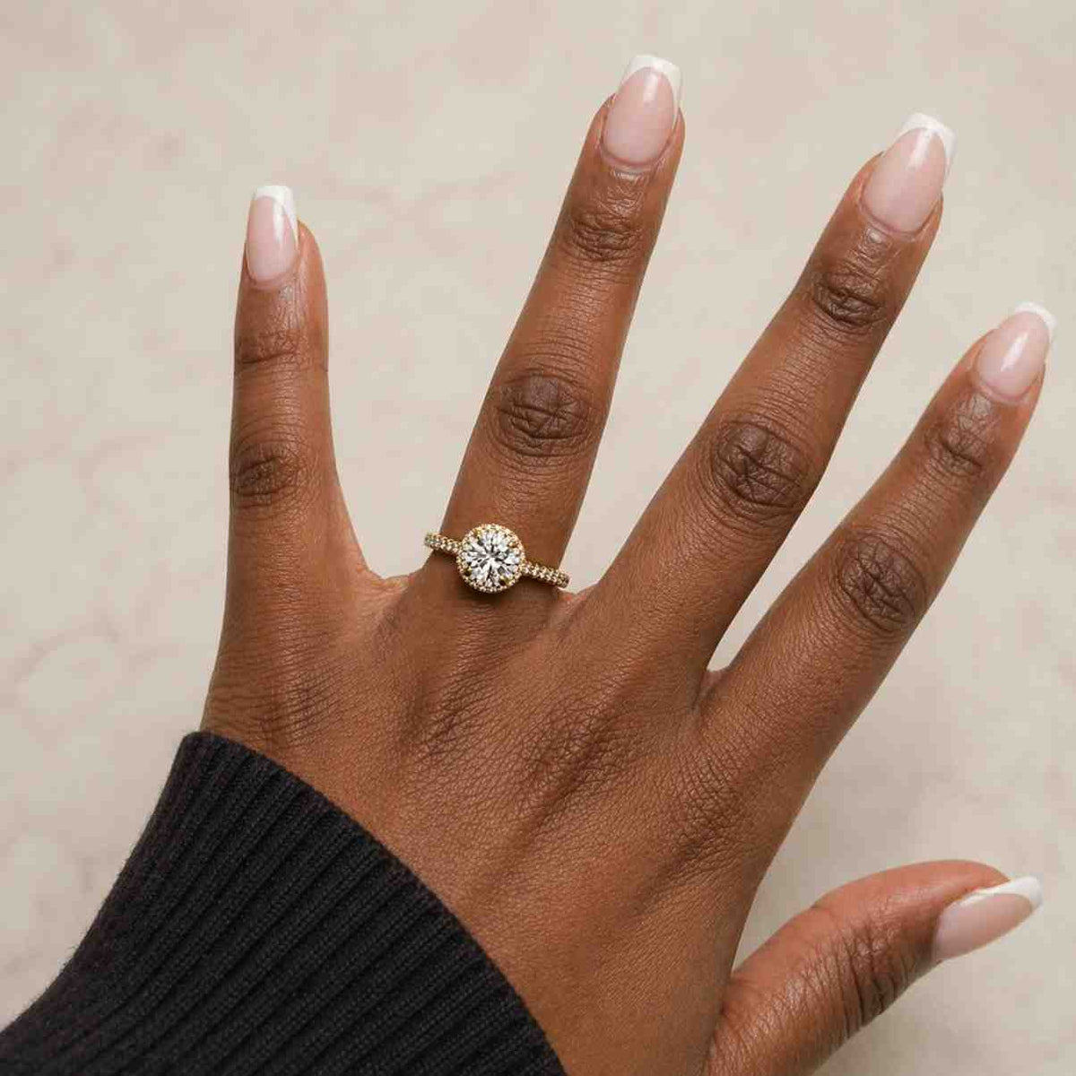 Round Cut Lab Grown Diamond Halo Engagement Ring in 14K Yellow Gold