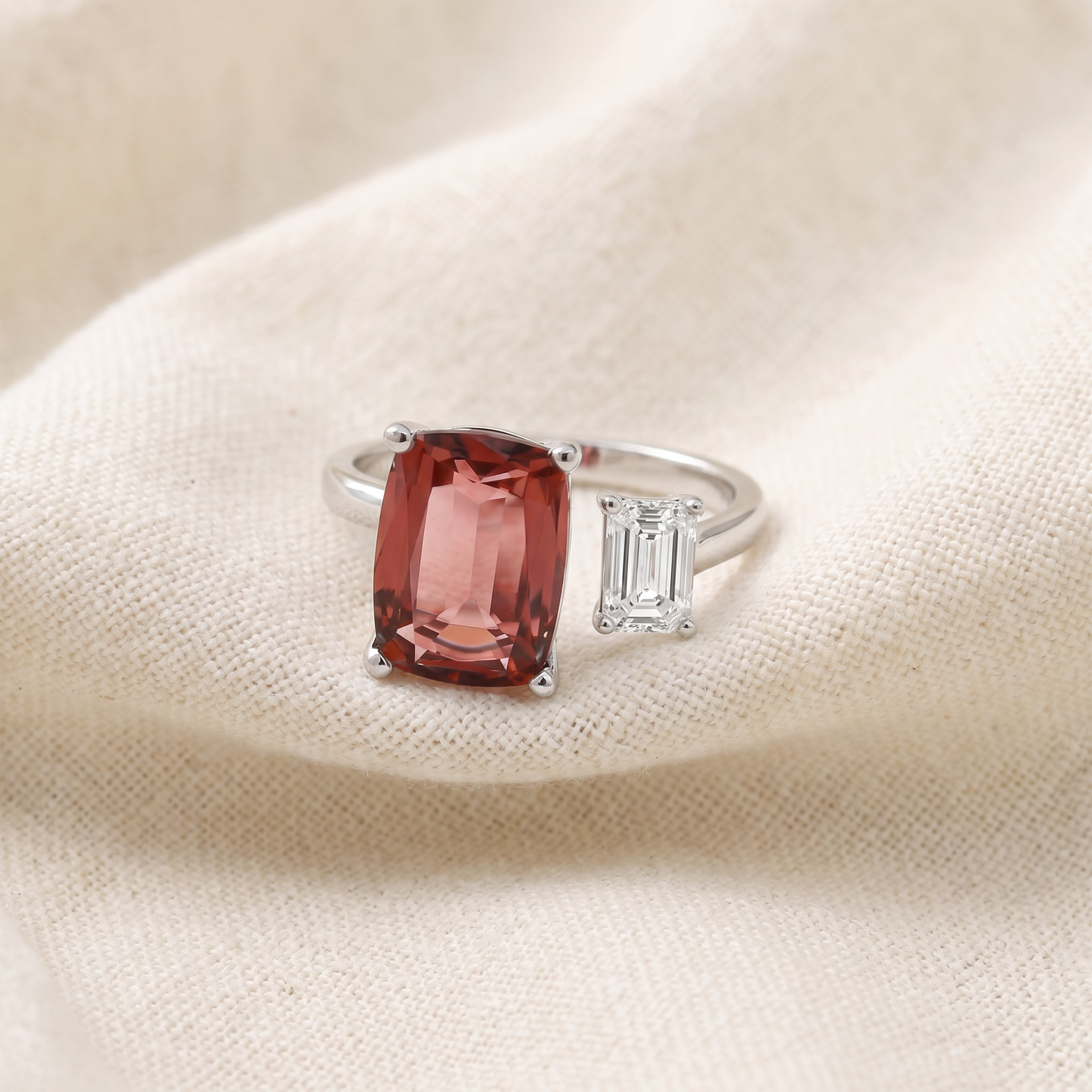 Genuine Tourmaline & Lab Grown Diamond Ring 14k White Gold Size 6