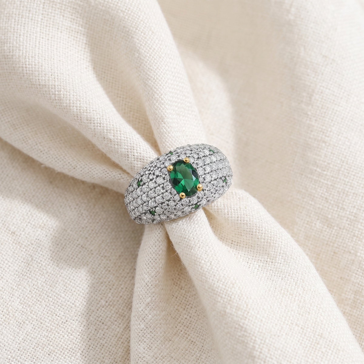 2.70Ct Pave Emerald Diamond Ring 14k Yellow Gold Lab Grown
