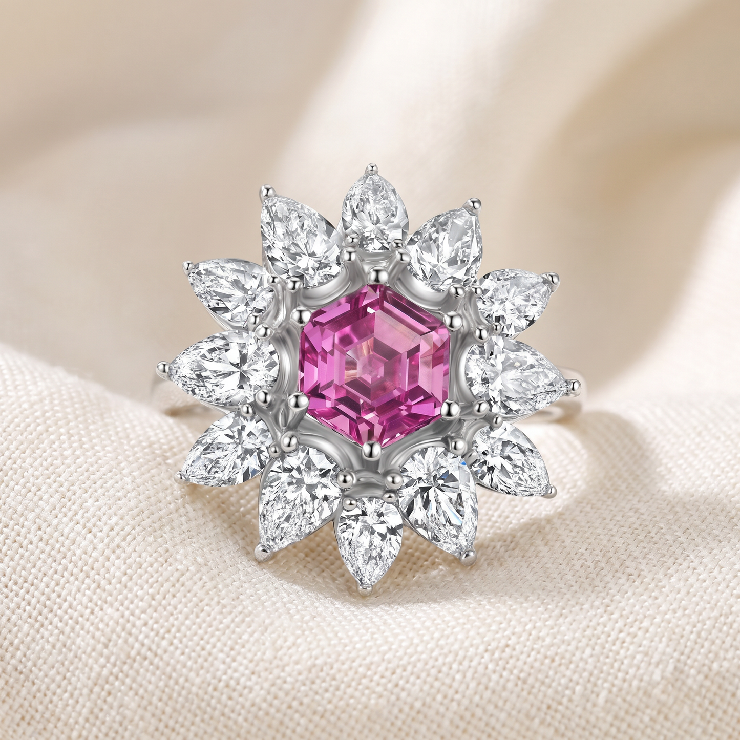 7.18Ct Pink Topaz Diamond Anniversary Ring White Gold Lab Grown
