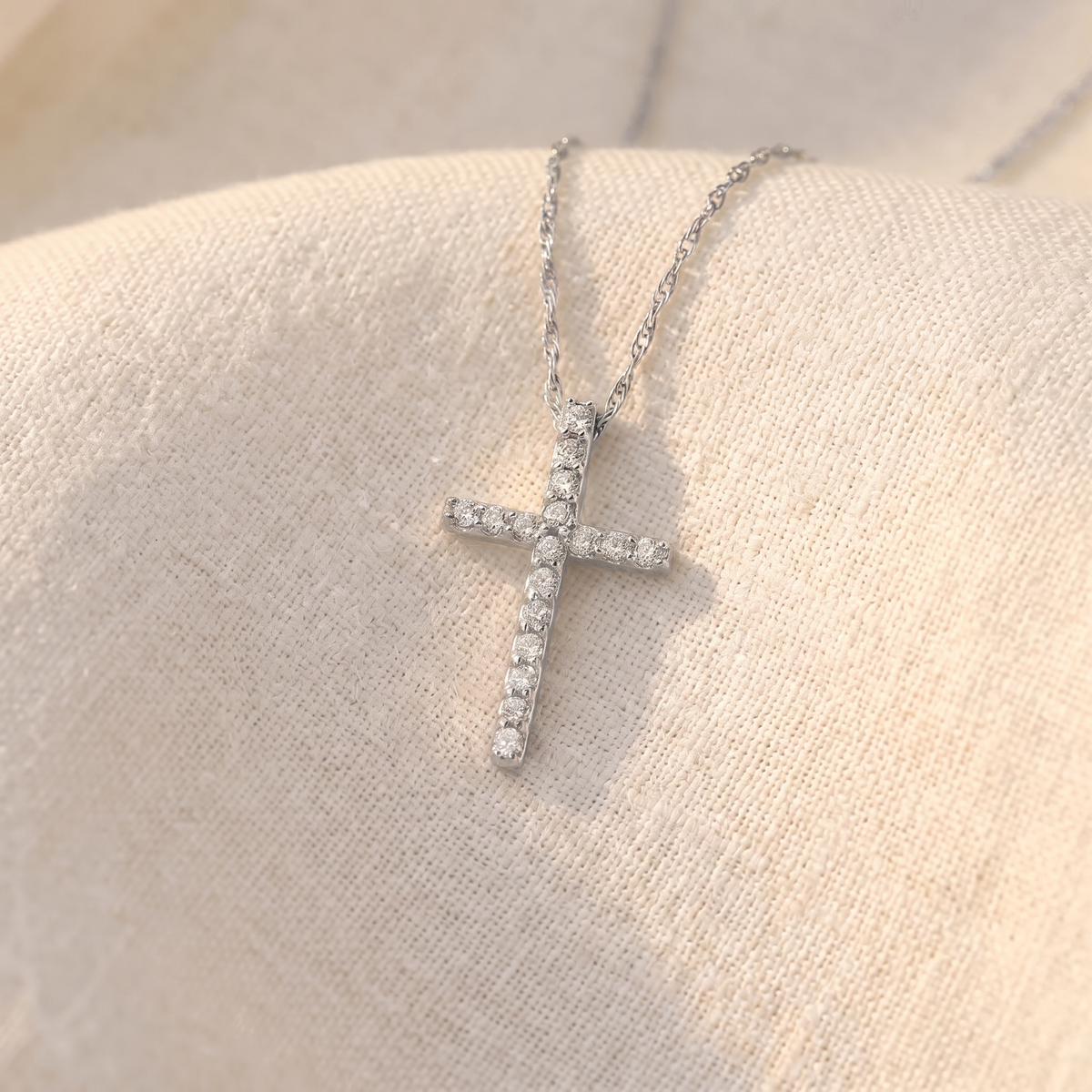 1/10ct Diamond Cross Pendant 10K White Gold 1/2" Tall Lab Grown