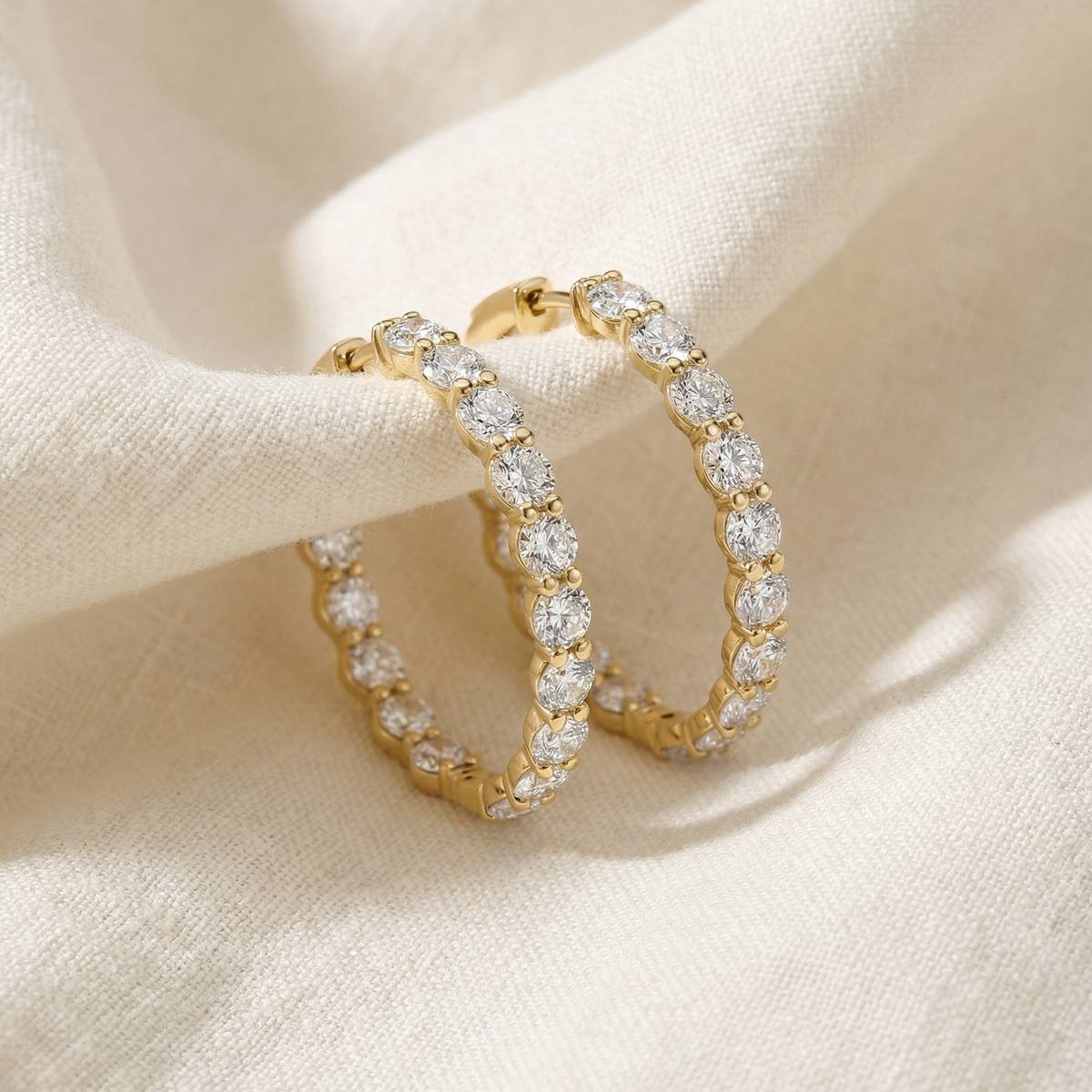 7Ct TW Round Diamond Inside Outside Hoops Vault Lock 14k Yellow Gold Lab Grown