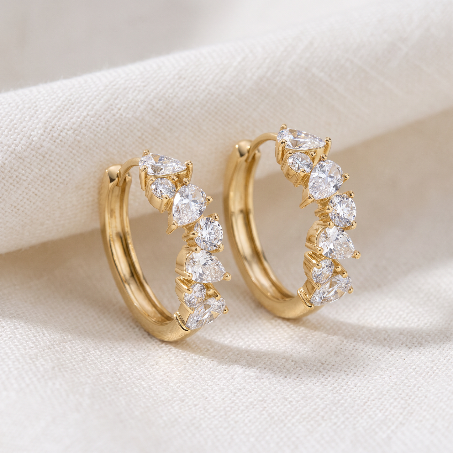 2Ct Pear & Round Ali Diamond Hoops 14k Gold 19mm Earrings Lab Grown