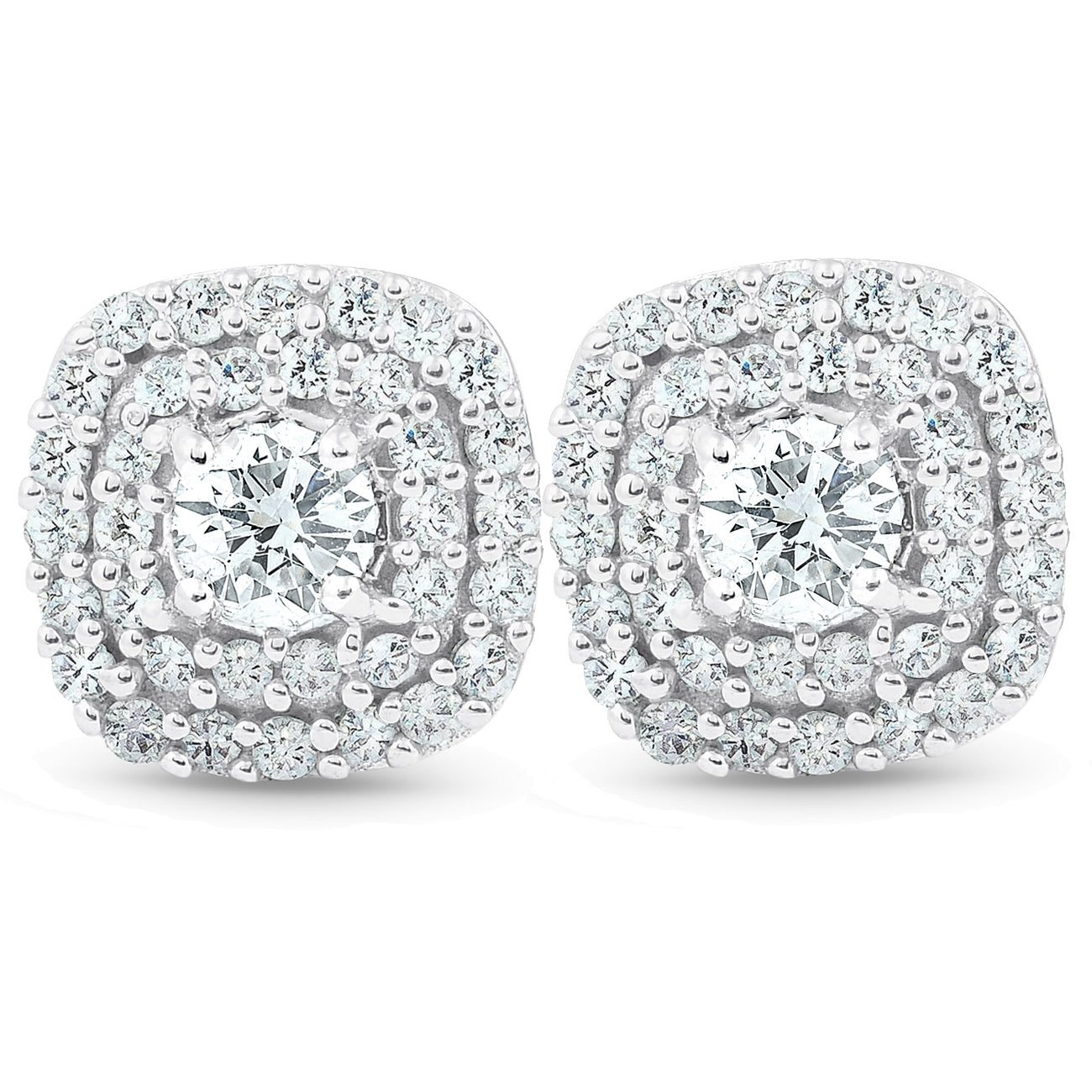 1/2 Ct TDW Genuine Diamond Cushion Halo Studs 1/3"