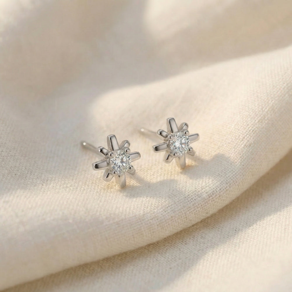 1/3Ct Diamond Starburst Diamond Studs 14k Gold Lab Grown Earrings 1/3" Wide