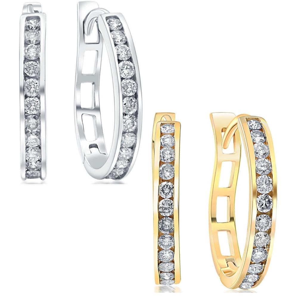1/2Ct Diamond Hoops in 10k White or Yellow Gold