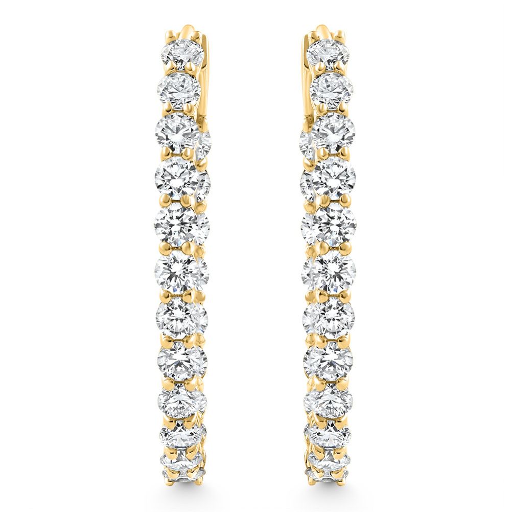 3Ct Round Diamond Hoops 14k Gold 1" Tall Lab Grown