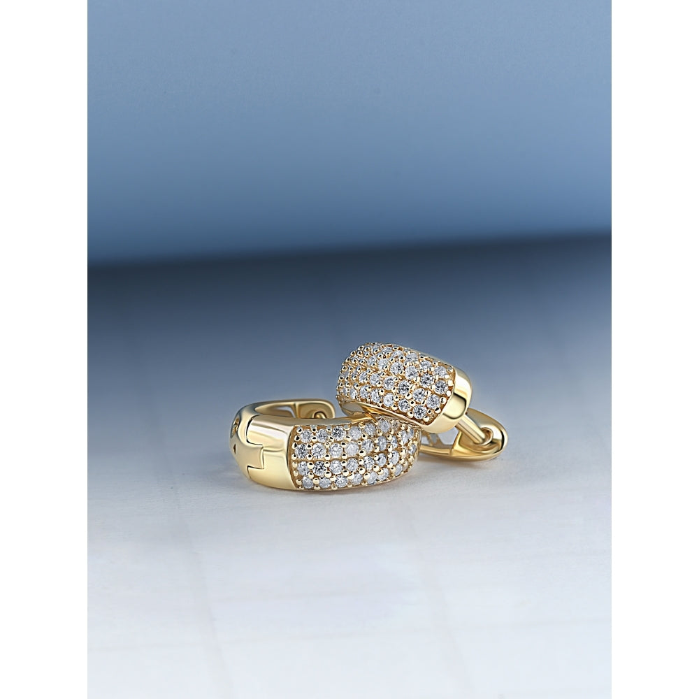 1/4ct Diamond Pave Huggie Hoops Tiny Women's Earrings Yellow Gold 1/3" Tall
