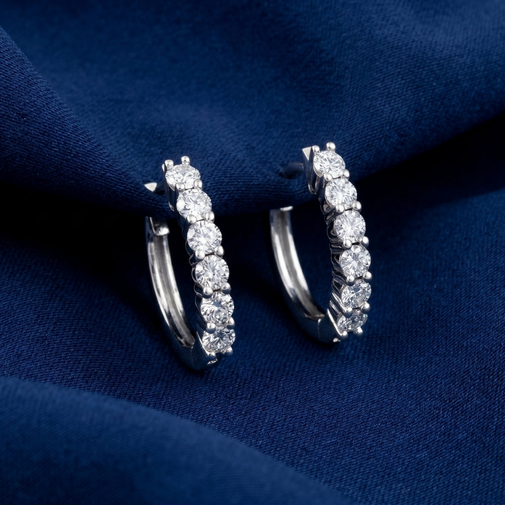 3/4Ct TW Lab Grown Diamond Hoops Silver 1/2" Tall