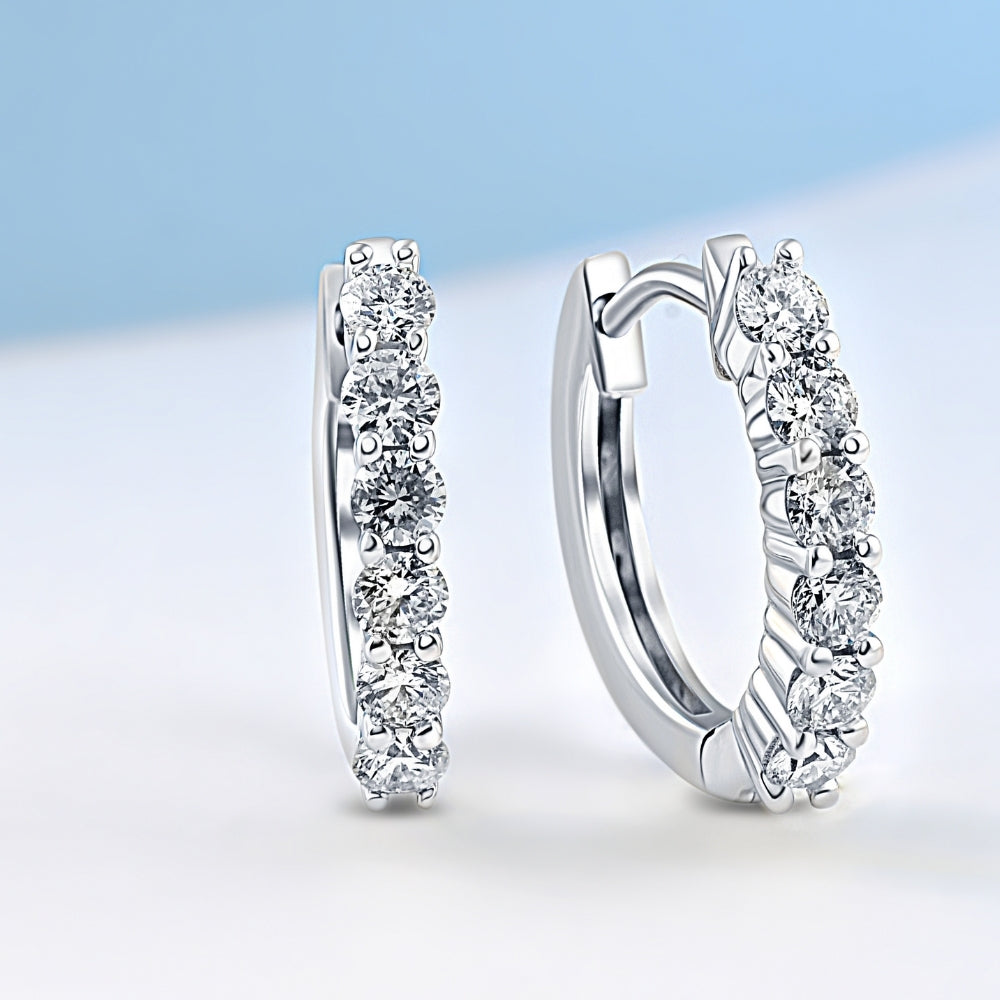 3/4 Ct TW Diamond Hoops Women's Earrings in White or Yellow Gold 15mm tall