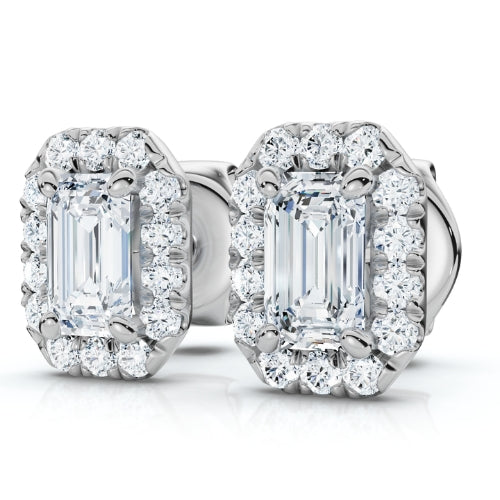 3/4Ct Emerald Lab Grown Diamond Halo Studs Silver Earrings