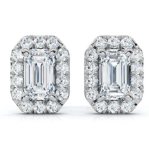 3/4Ct Emerald Lab Grown Diamond Halo Studs Silver Earrings