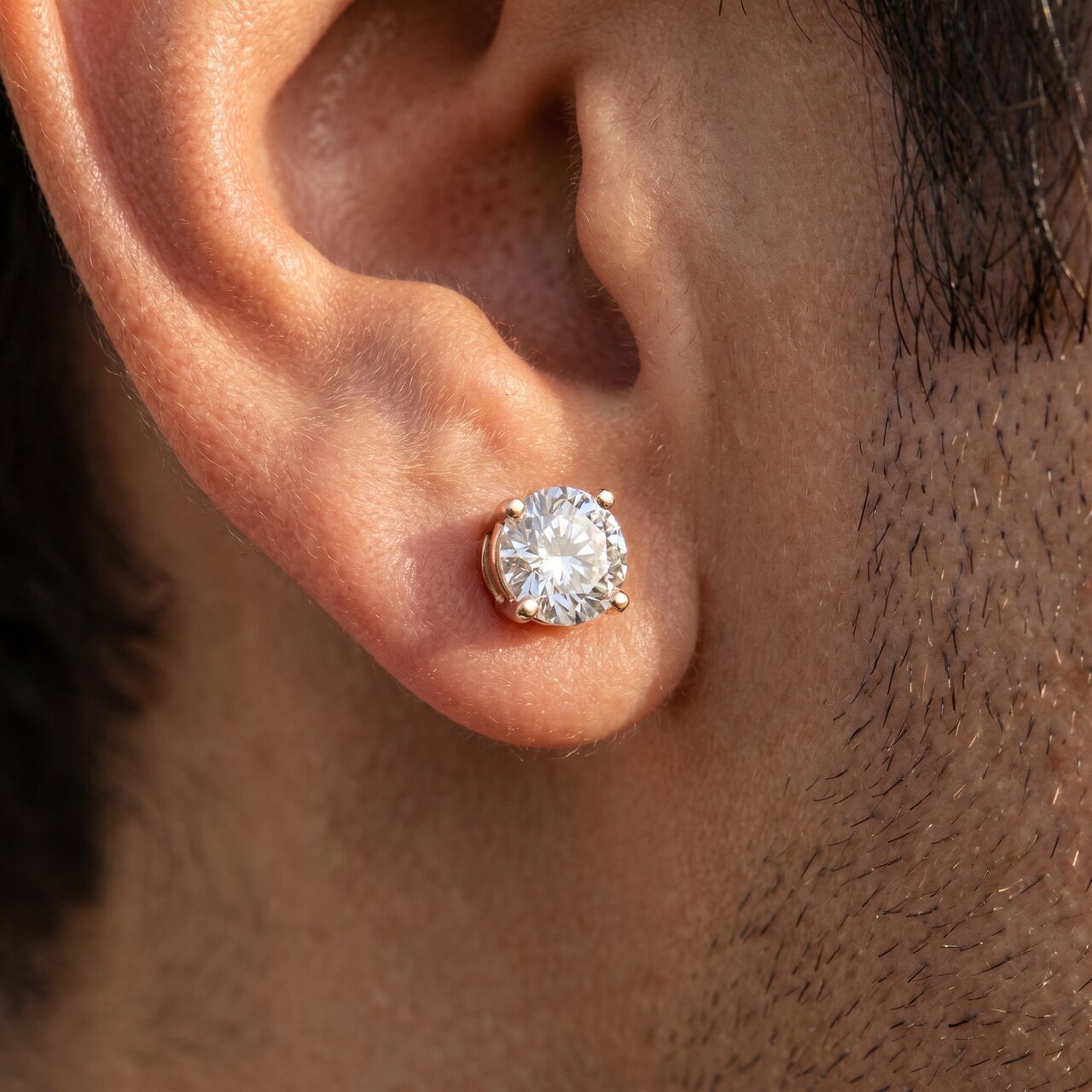 1 ct Single Natural Round Brilliant Cut Diamond Stud Screw Back 14k Yellow Gold