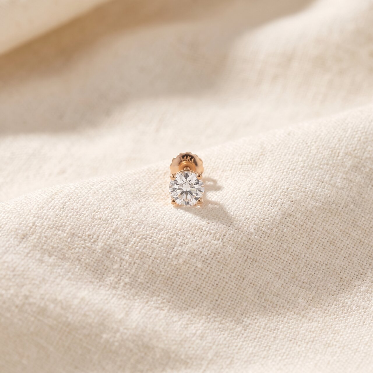 1 ct Single Natural Round Brilliant Cut Diamond Stud Screw Back 14k Yellow Gold