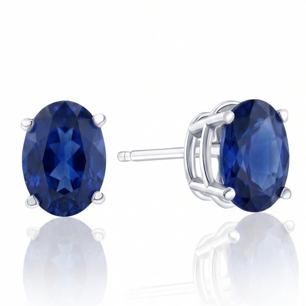 Certified 2Ct TW Blue Sapphire Diamond Stud 14k White Gold Lab Grown