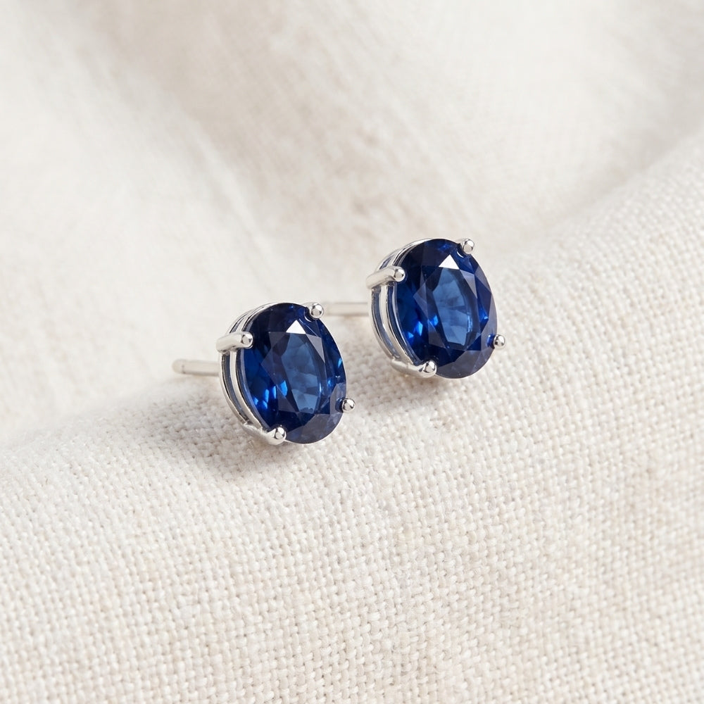 Certified 2Ct TW Blue Sapphire Diamond Stud 14k White Gold Lab Grown