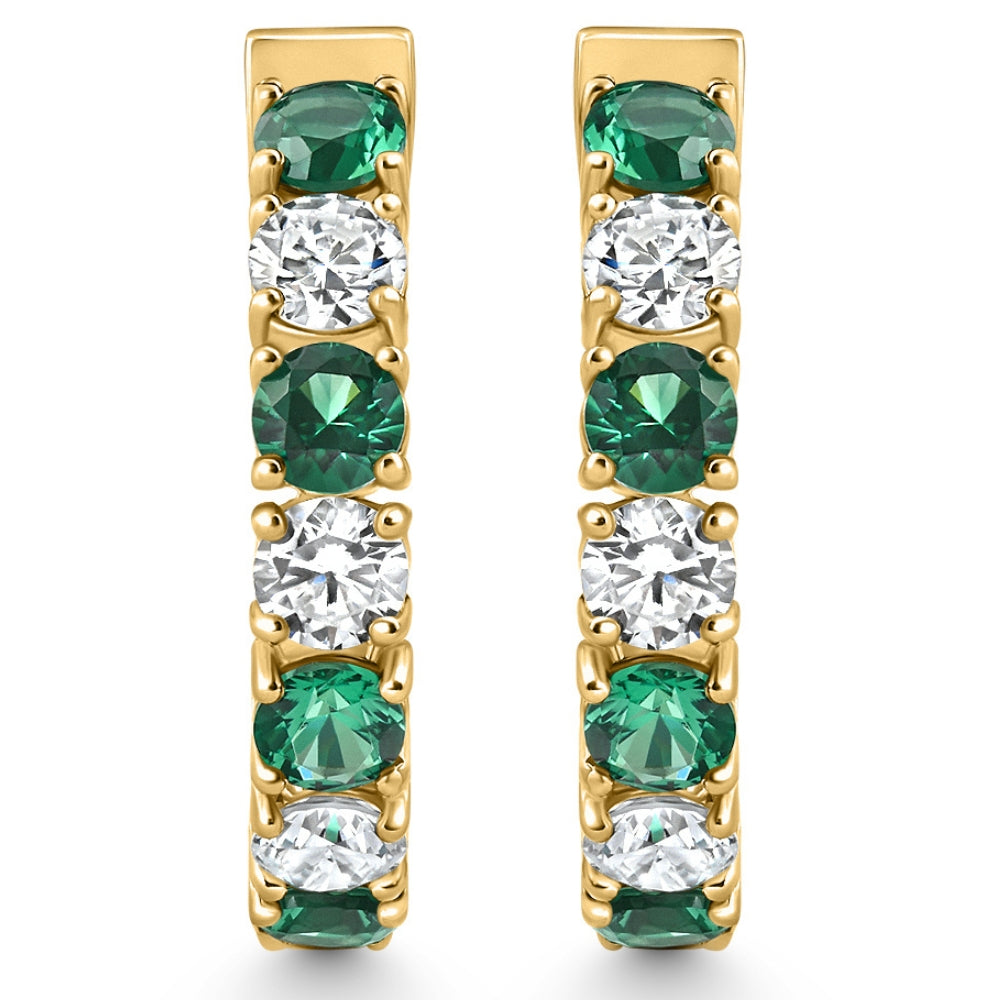 4 1/2Ct Emerald & Diamond Hoops White or Yellow Gold Lab Grown 1" Tall