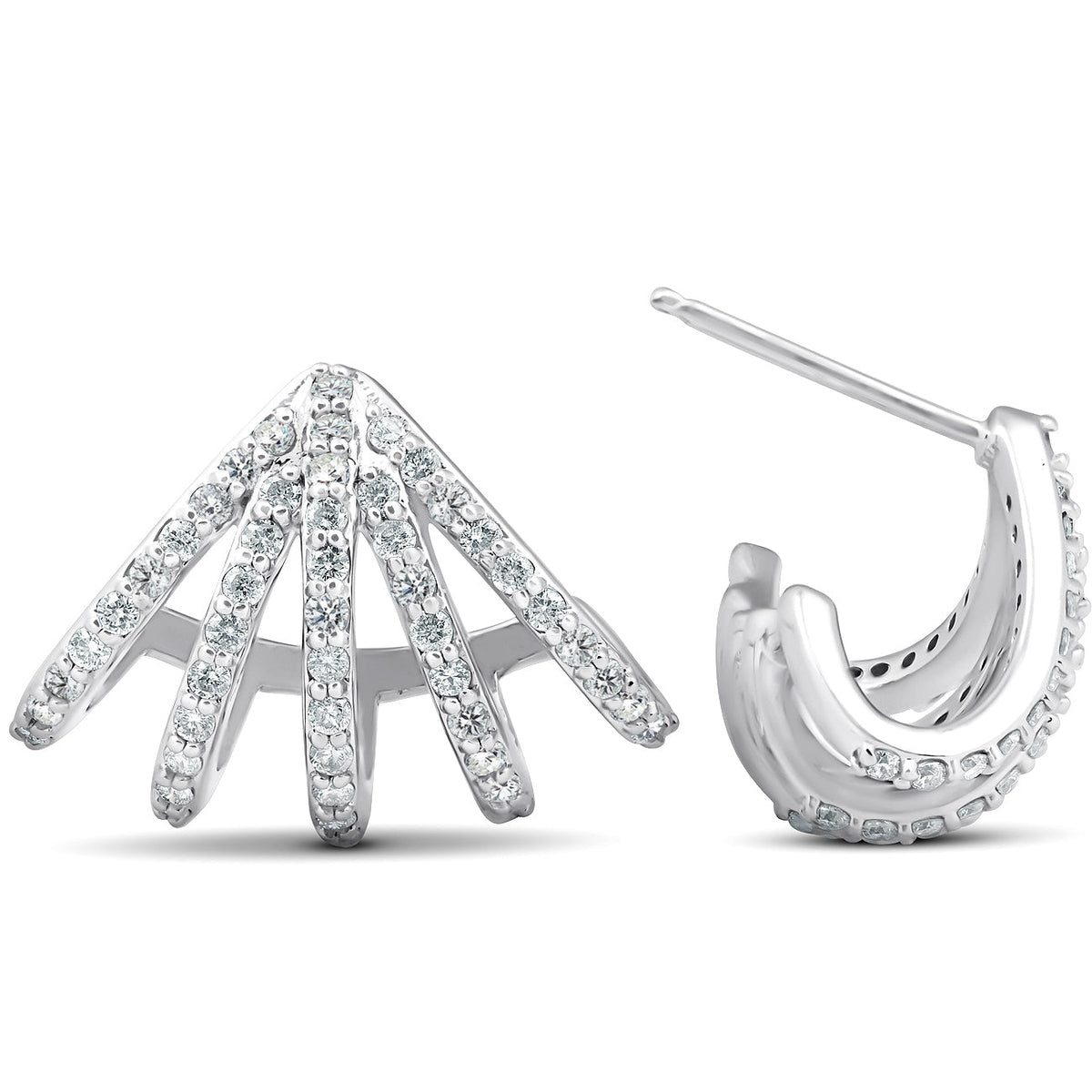 1 Ct Diamond Burst Studs Womens Huggie Earrings 14k White Gold Lab Grown