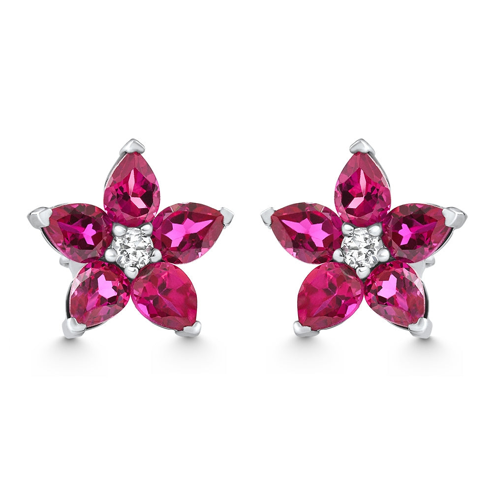 2.19Ct Ruby & Diamond Alexa Earrings 14k White Gold Lab Grown