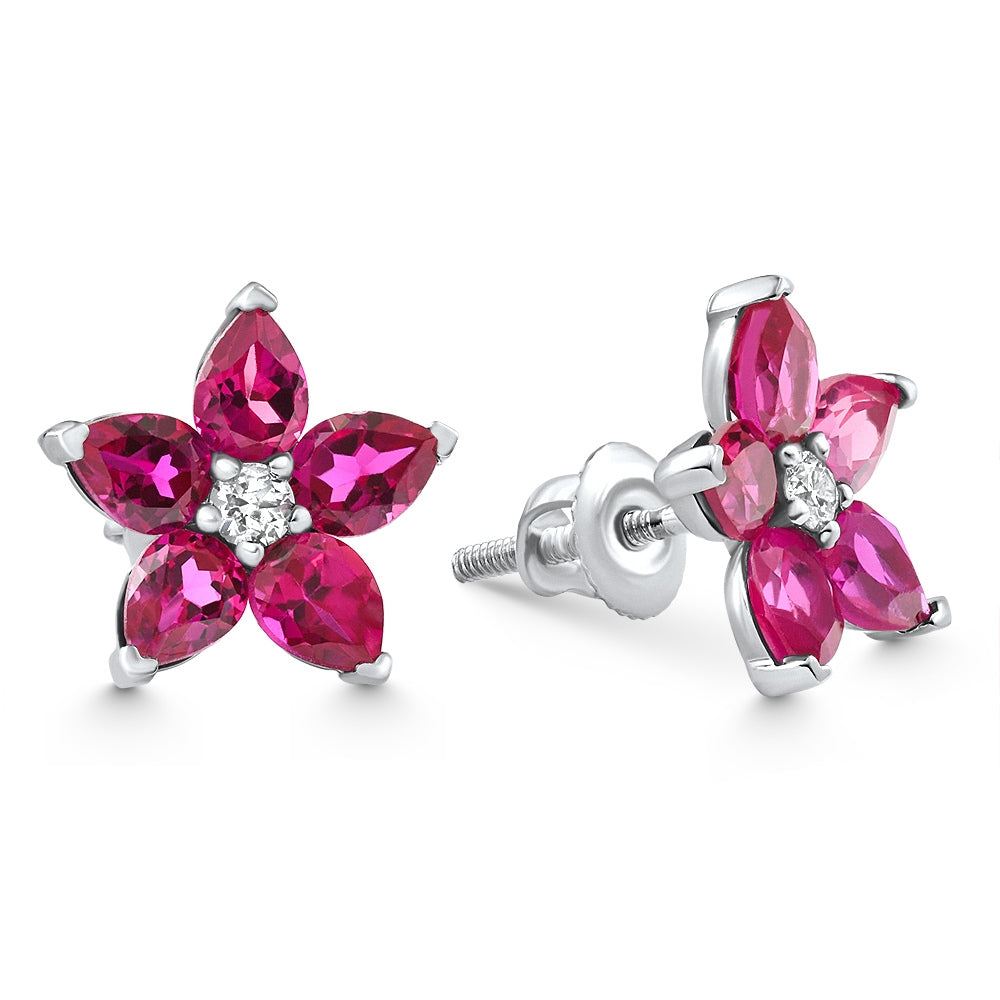 2.19Ct Ruby & Diamond Alexa Earrings 14k White Gold Lab Grown