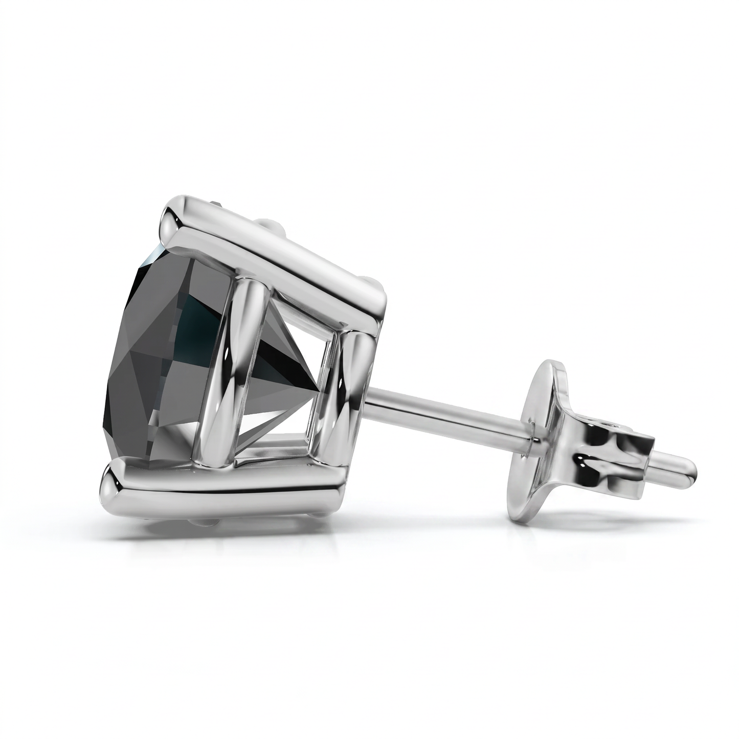Round 4-Prong Black Diamond Studs 14k Gold