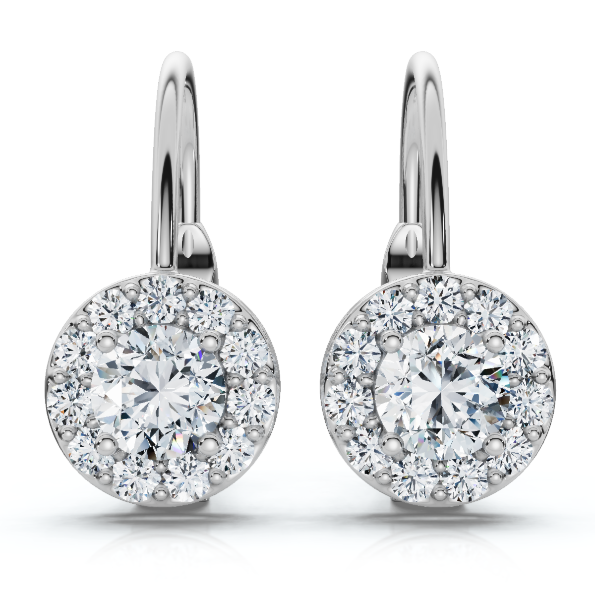 1/2Ct Halo Diamond Hoops With Lever Backs in White or Yellow Gold
