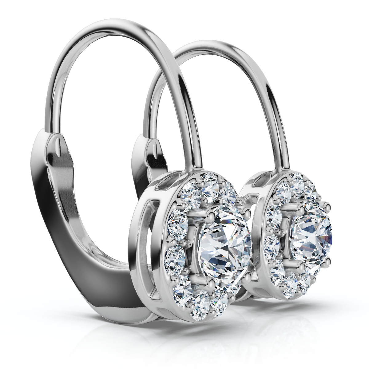 1/2Ct Halo Diamond Hoops With Lever Backs Lab Grown Small 1/2" Tall