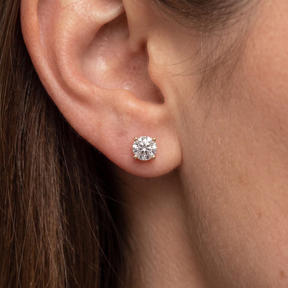 2C TW Round Four Prong Diamond Studs Lab Grown 14k Yellow Gold