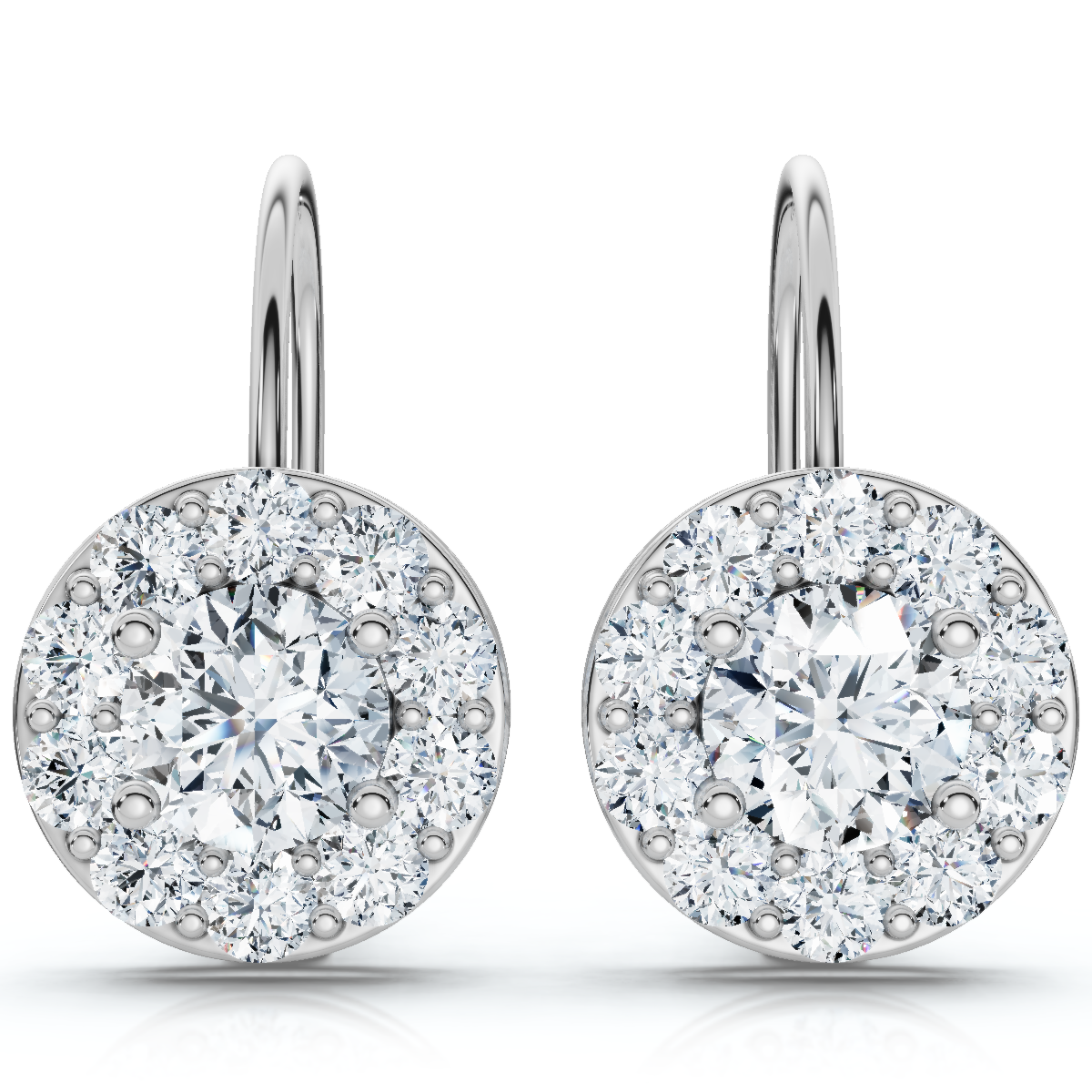 1.90Ct Halo Diamond Studs With Lever Backs Lab Grown Hoops Small 1/2" Tall