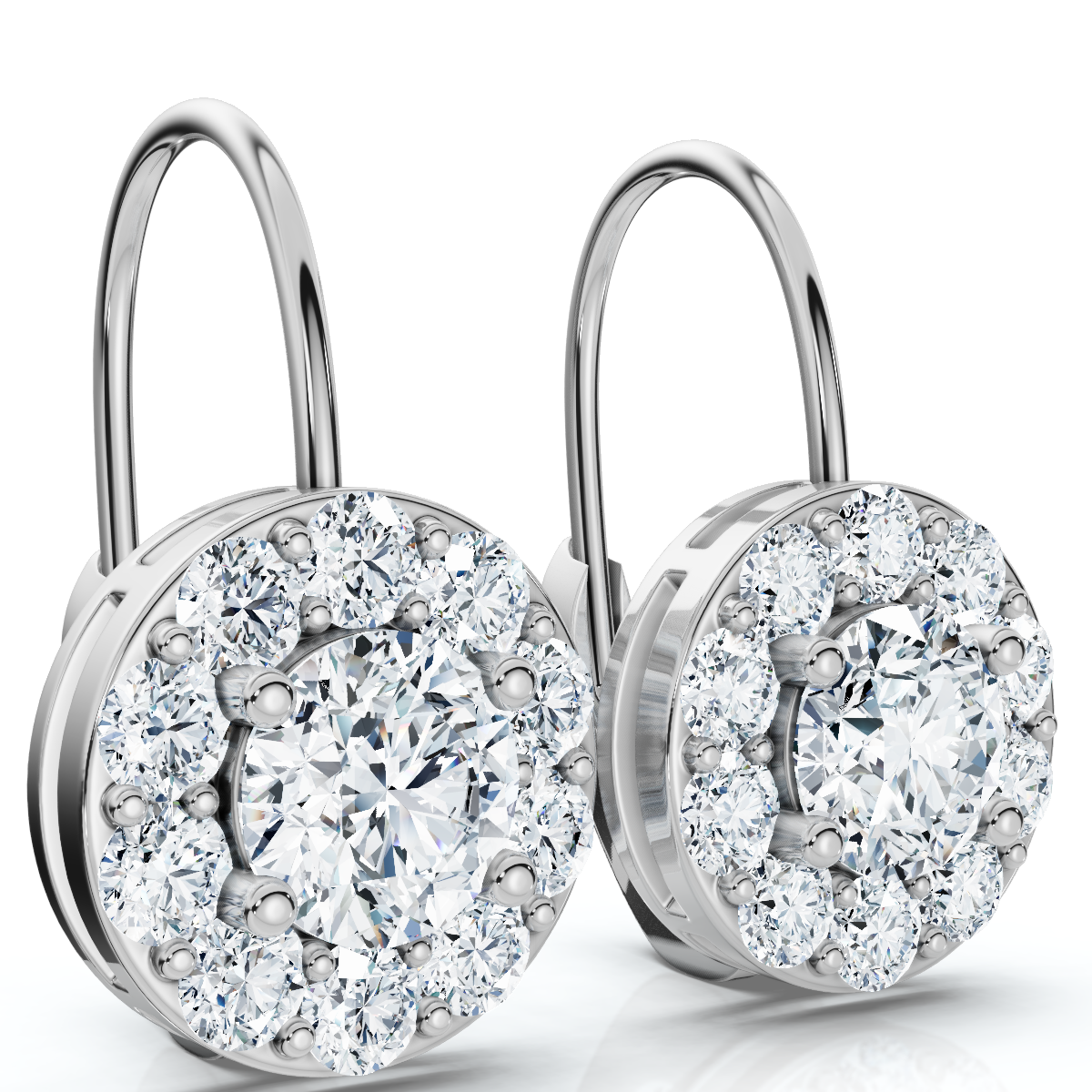 1.90Ct Halo Diamond Studs With Lever Backs Lab Grown Hoops Small 1/2" Tall