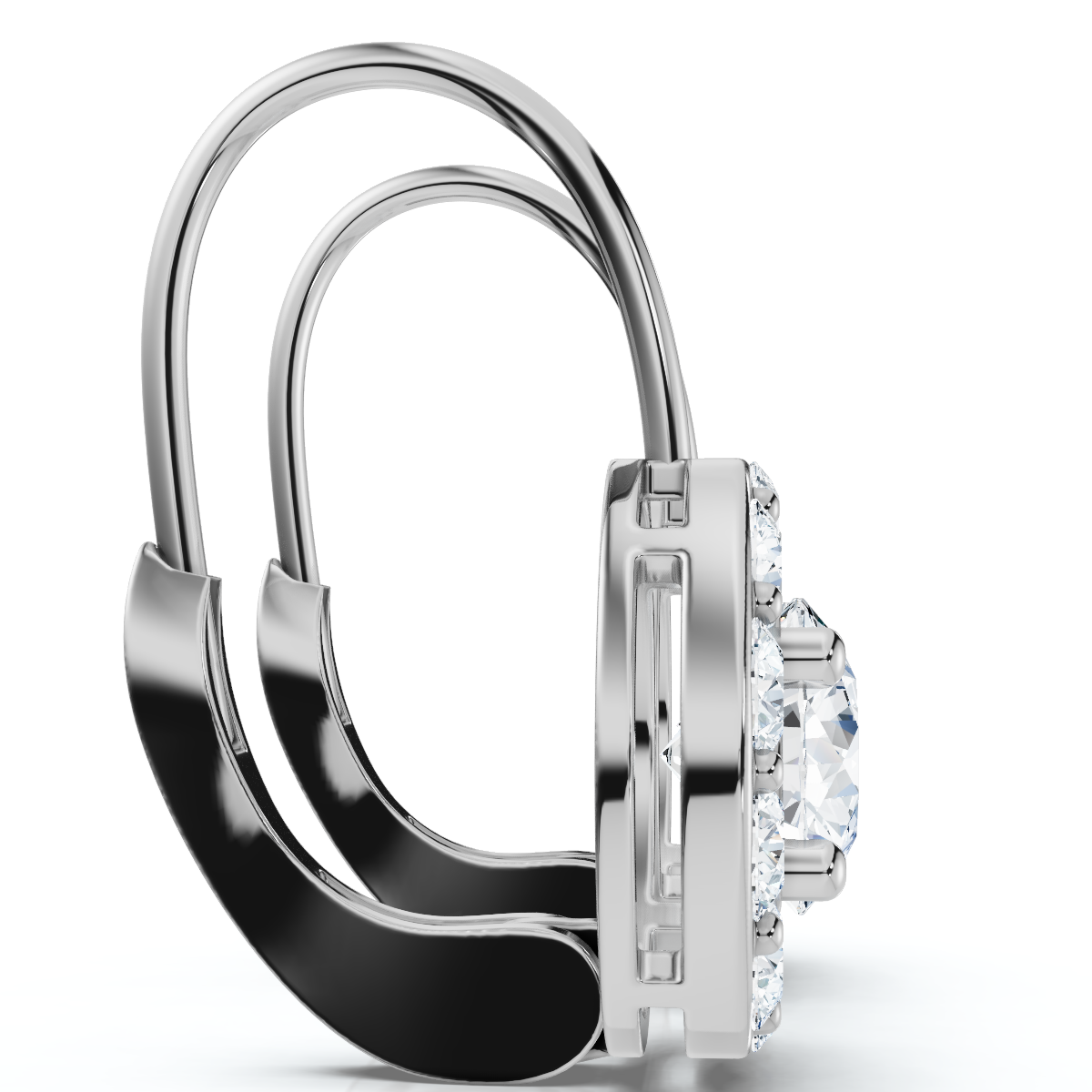 1.90Ct Halo Diamond Studs With Lever Backs Lab Grown Hoops Small 1/2" Tall