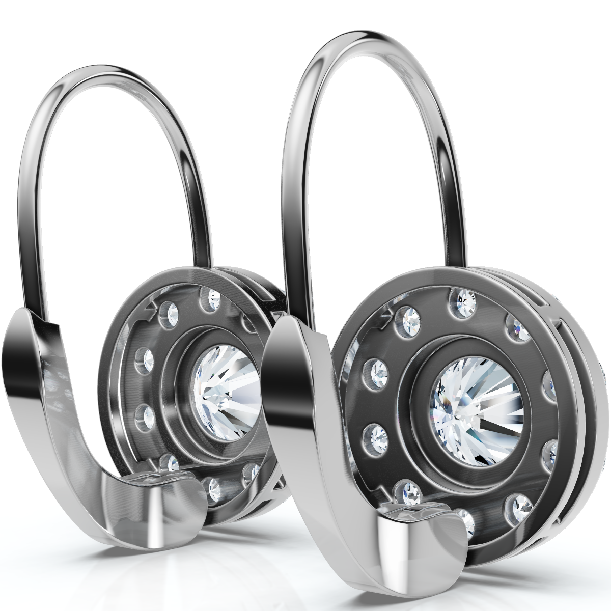 1.90Ct Halo Diamond Studs With Lever Backs Lab Grown Hoops Small 1/2" Tall