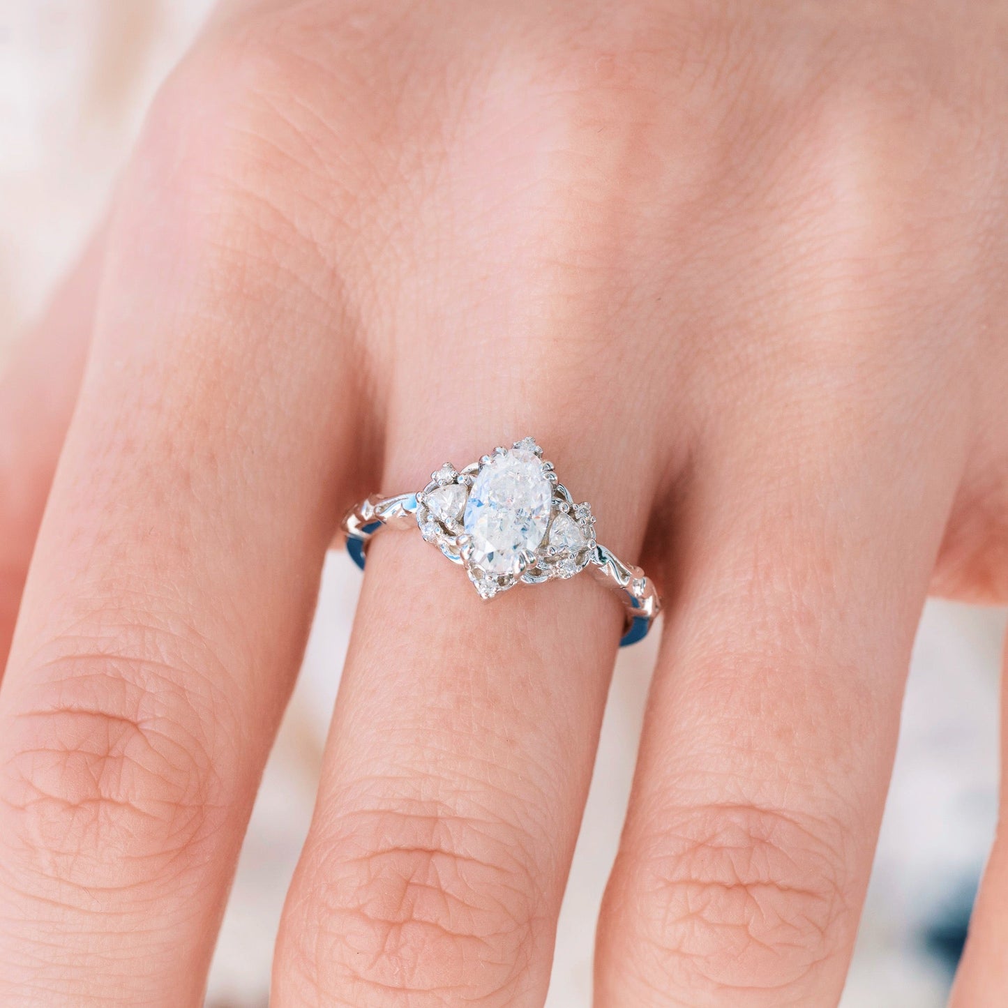 Esme Vintage Oval Moissanite Engagement Ring in 14K White Gold