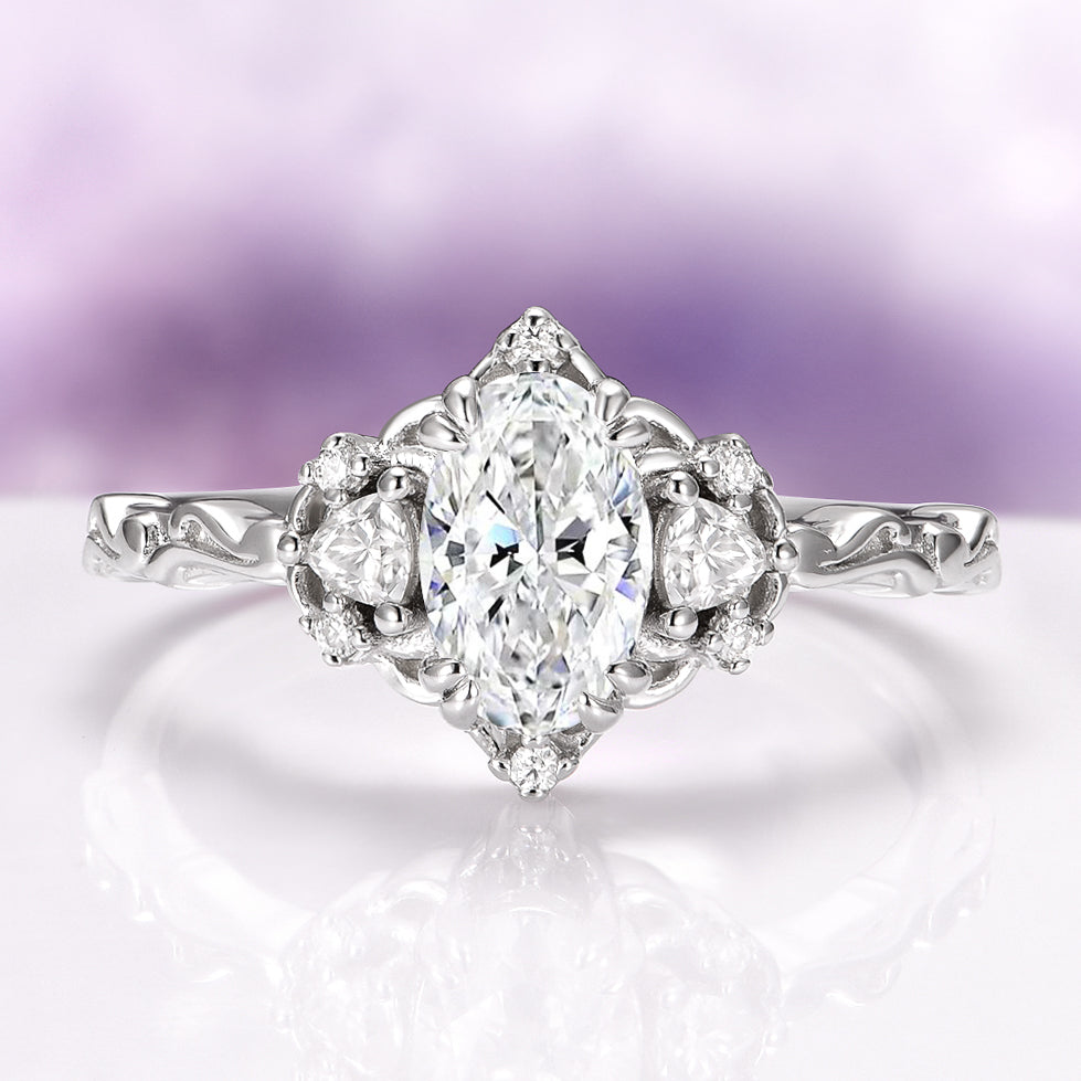 Esme Vintage Oval Moissanite Engagement Ring in 14K White Gold