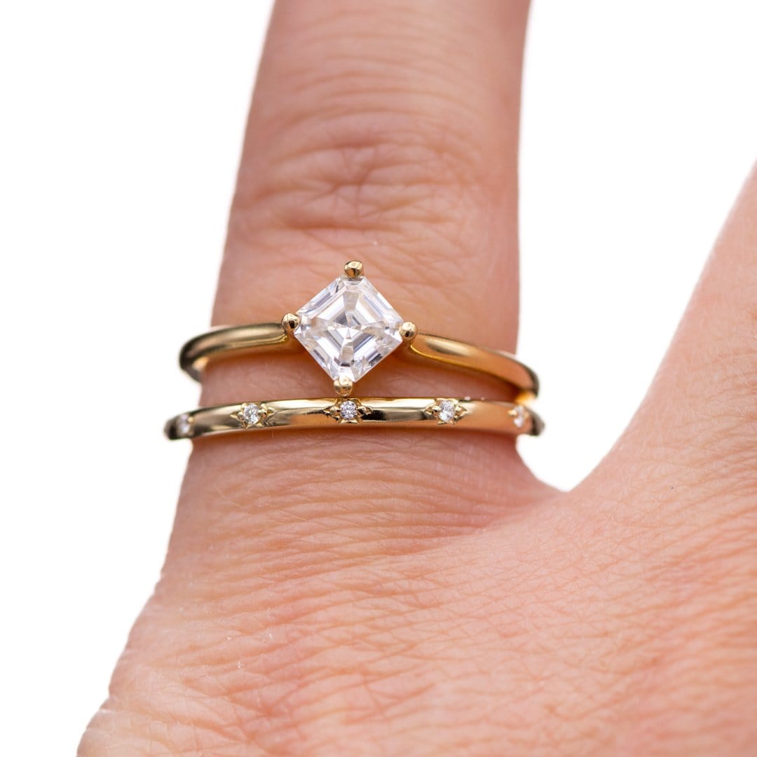 Asscher Cut Moissanite Compass Prong Set Cora Solitaire Engagement Ring