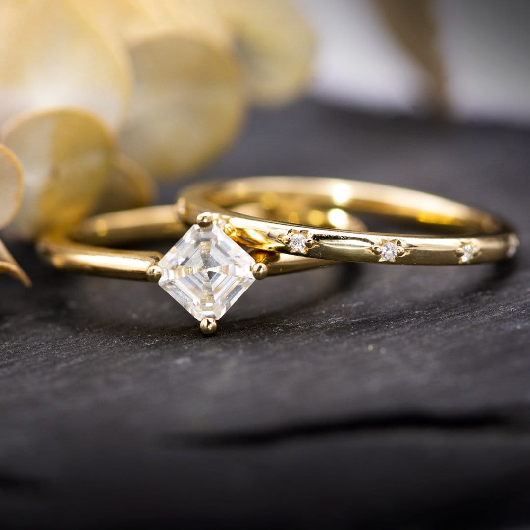 Asscher Cut Moissanite Compass Prong Set Cora Solitaire Engagement Ring