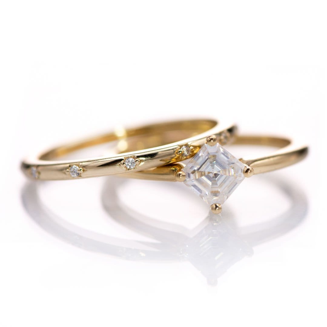Asscher Cut Moissanite Compass Prong Set Cora Solitaire Engagement Ring