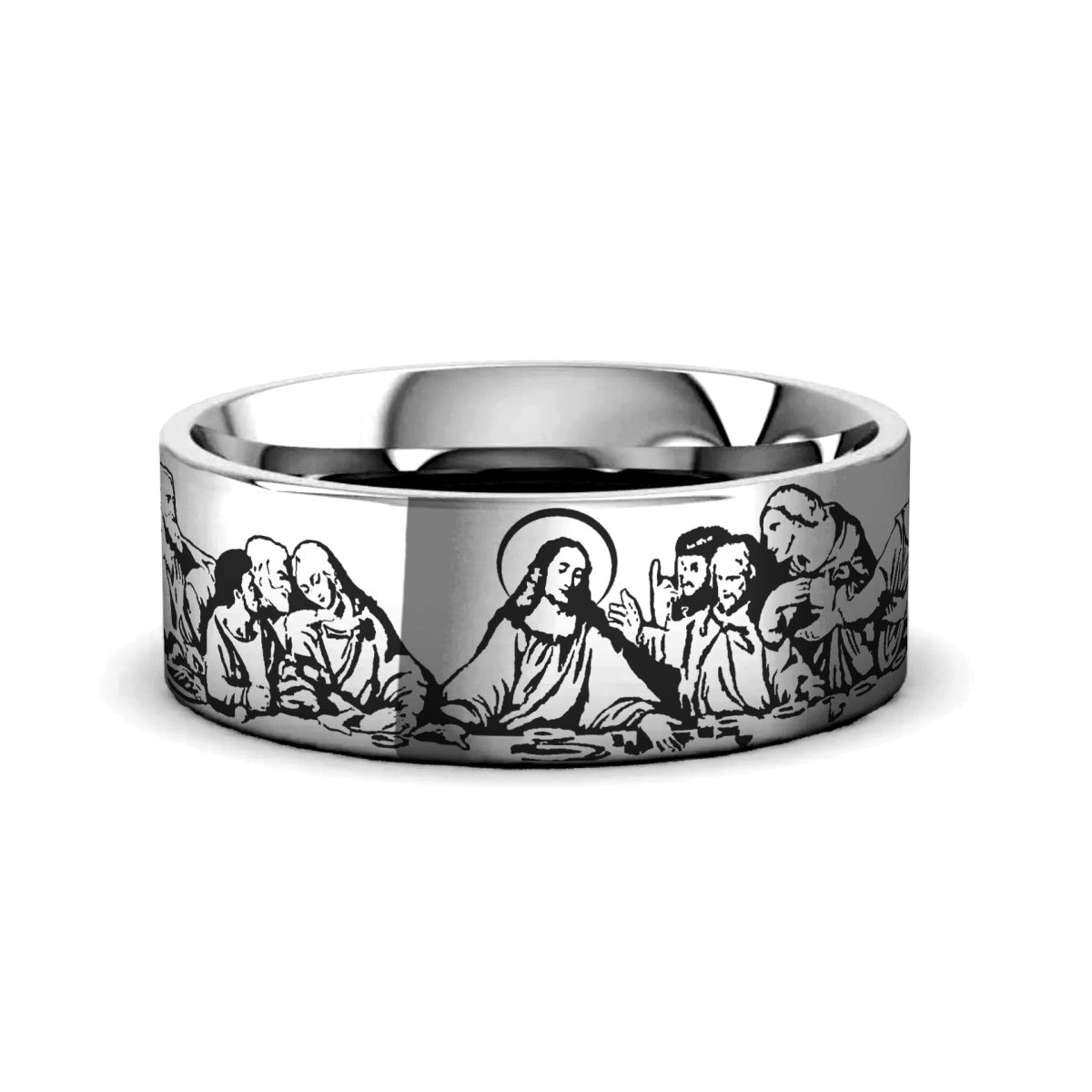 EUCHARIST | Tungsten Last Supper Wedding Band, Flat