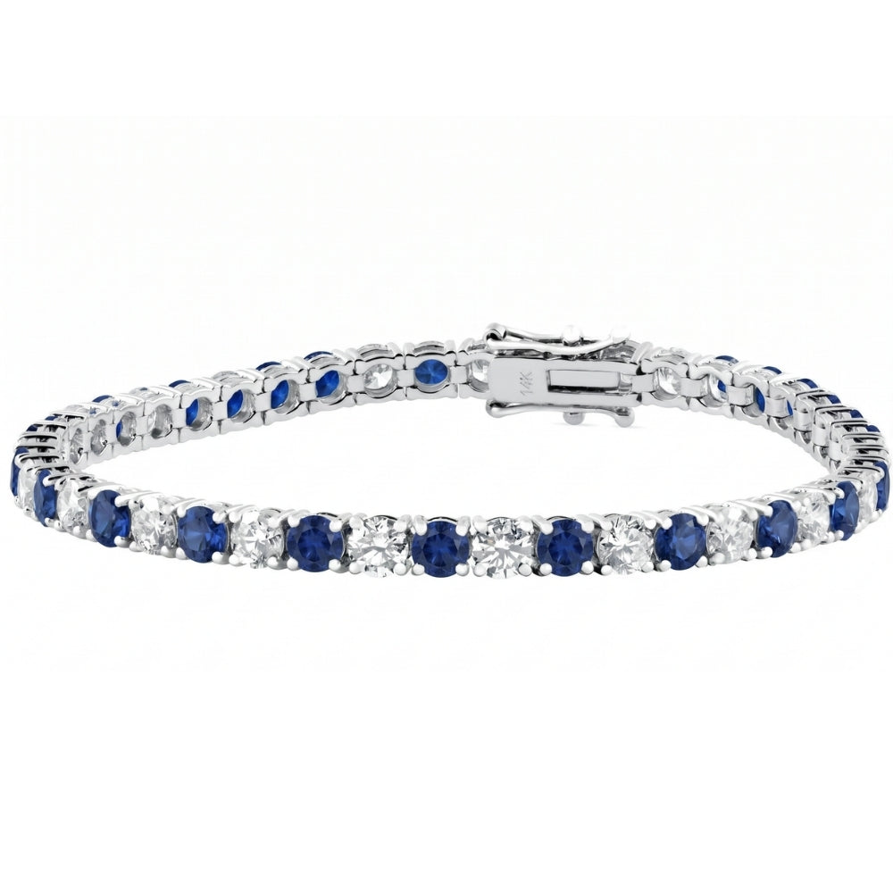 11.50Ct Blue Sapphire & Diamond Tennis Bracelet 7" 14k White Gold Lab Grown