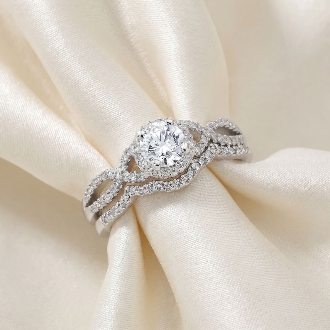 3/4ct Diamond Infinity Engagement Wedding Ring Set White Gold