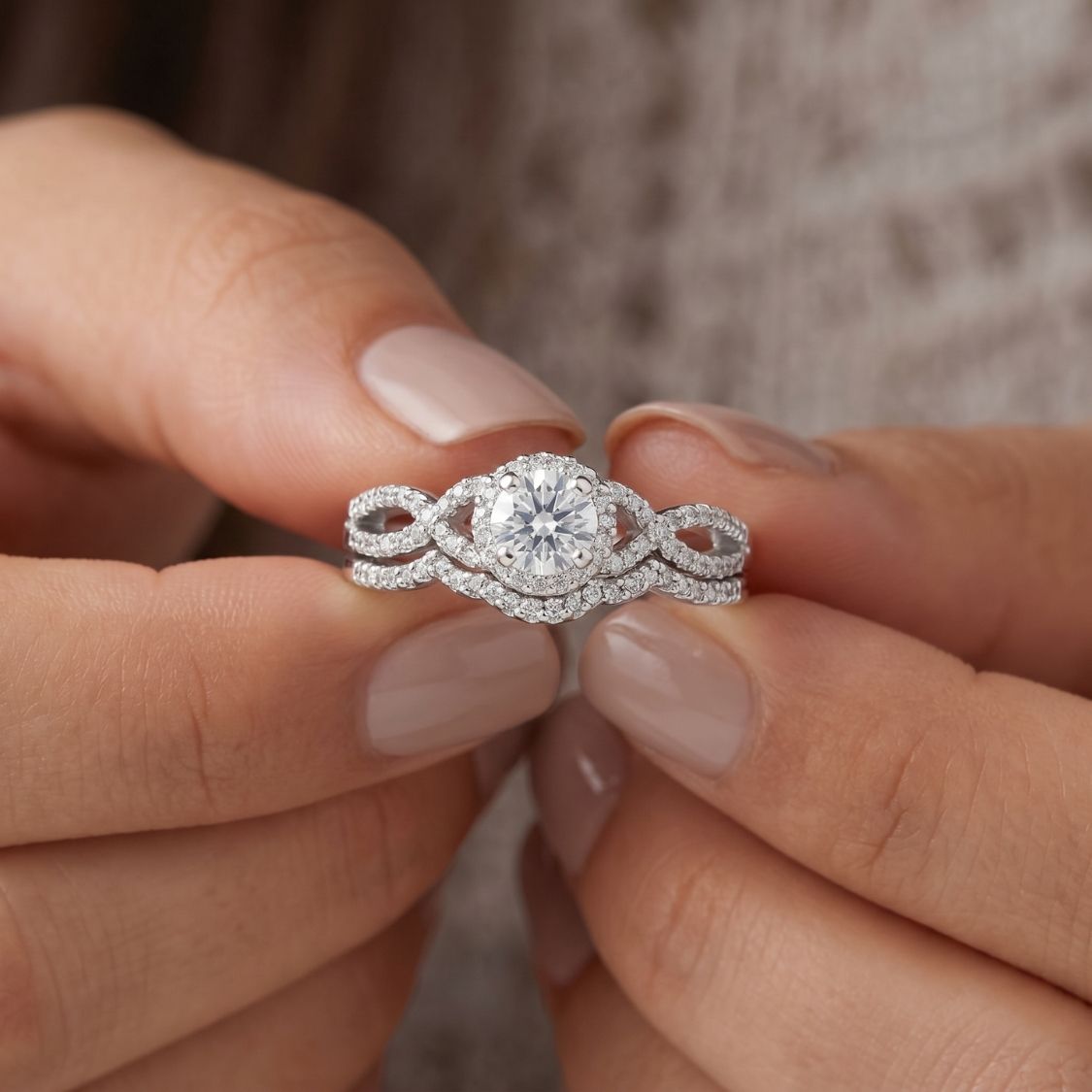 3/4ct Diamond Infinity Engagement Wedding Ring Set White Gold