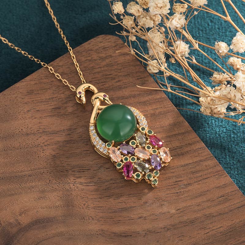 Fortune Jewel Cyan Jade Success Necklace Chain Pendant