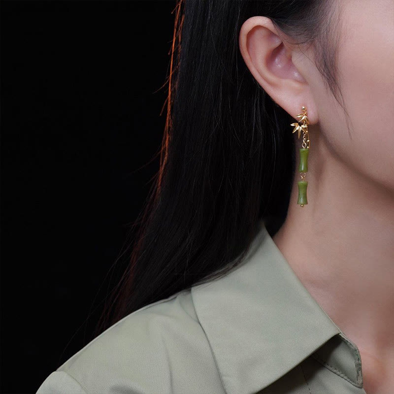 Fortune Jewel 925 Sterling Silver Posts Copper Plated Gold Natural Peridot Bamboo Leaf Drop Earrings