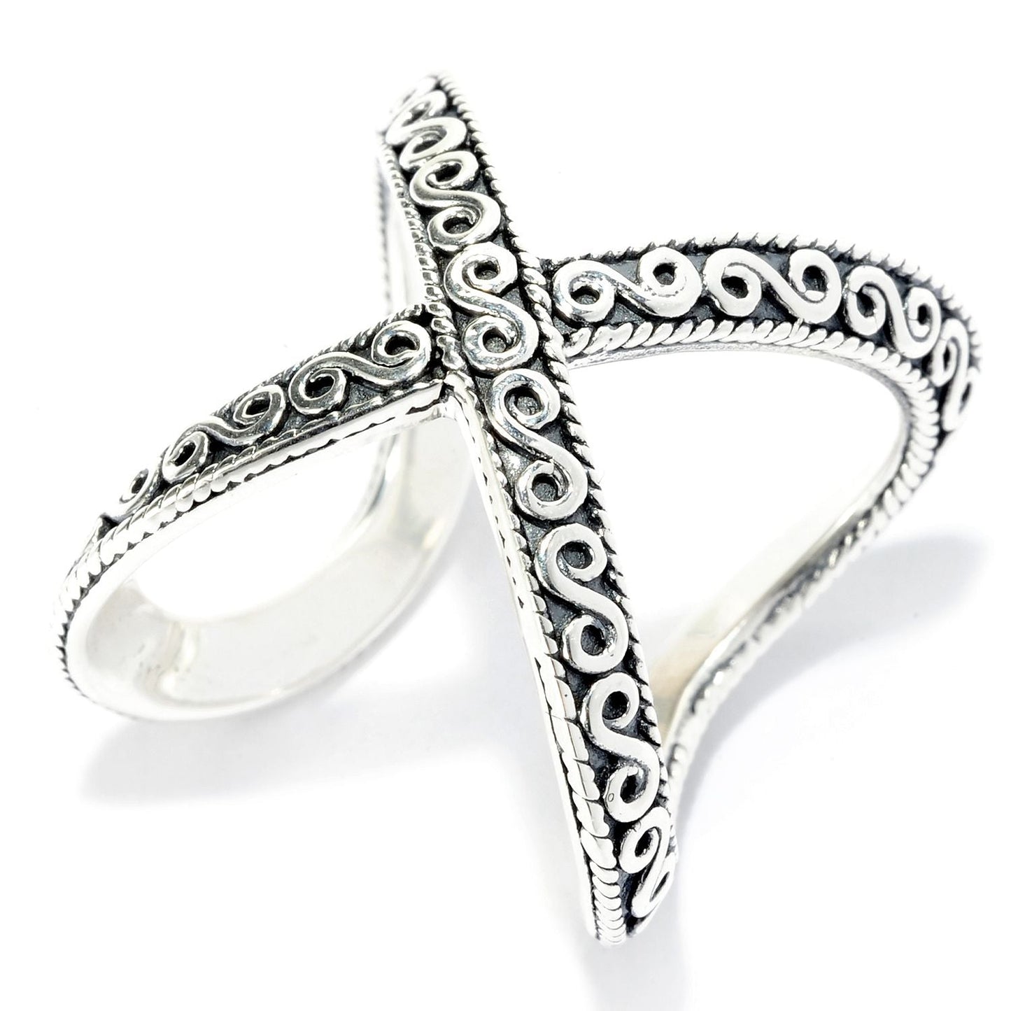 Sterling Silver Swirl Design Crossover Ring