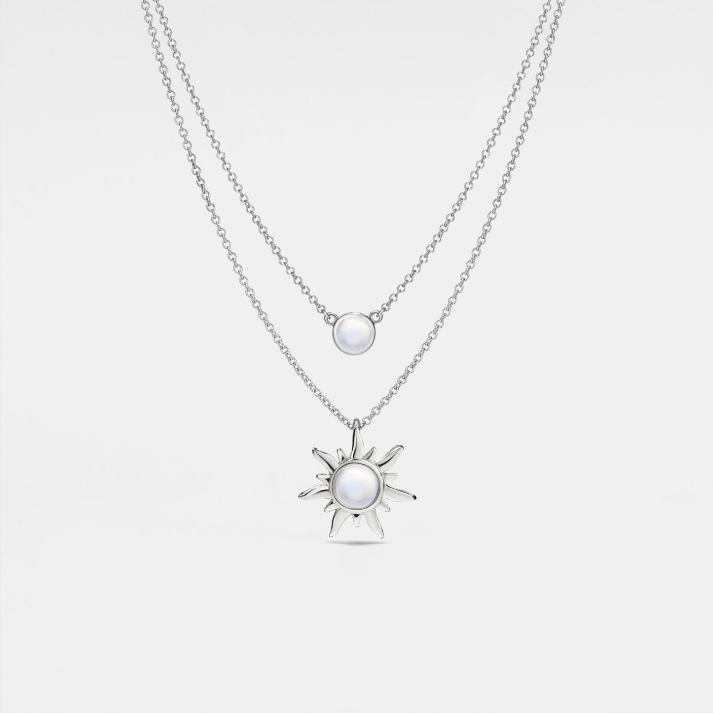 Opal Sun Moon Double Chain Necklace in 925 Sterling Silver: Gold